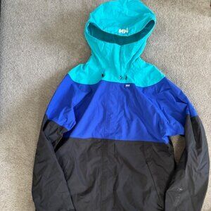 Helly Hansen Hooded Windbreaker Jacket – Blue/Black/Teal – Men’s XL (Fits Small)
